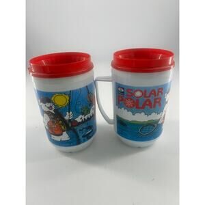 Set of Insulated Travel Mugs Phillips 66 Man Ice Fishing Polar Bear Collectible